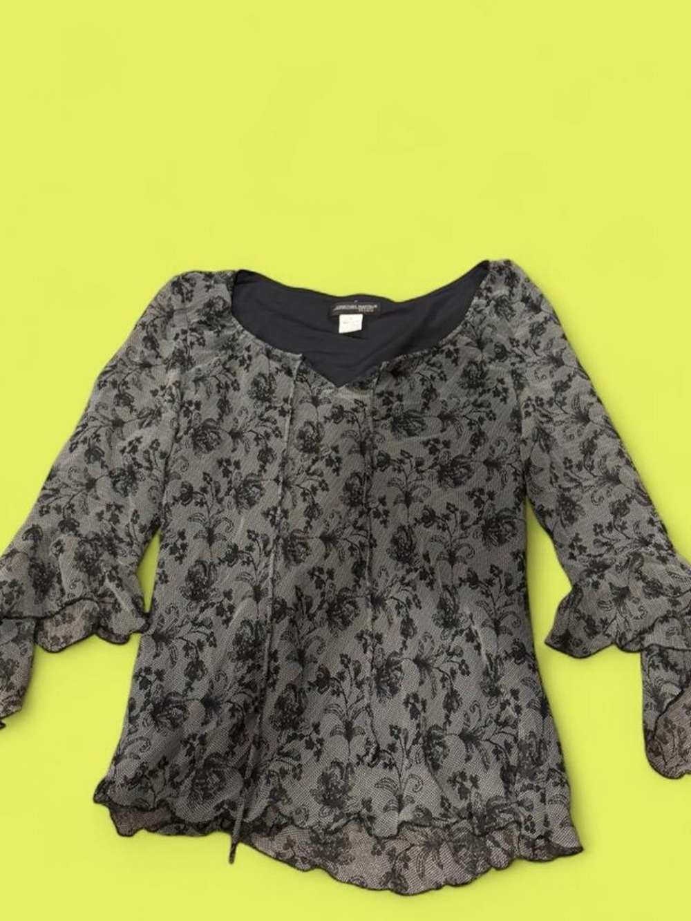 jonathan martin Black and Gray Floral Lace Blouse